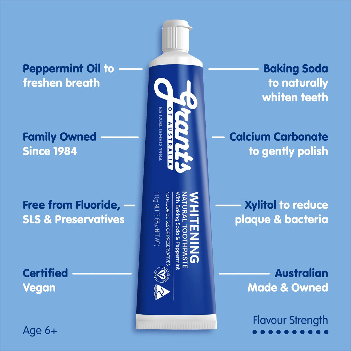 Whitening with Peppermint Natural Toothpaste- Fluoride Free - 110g