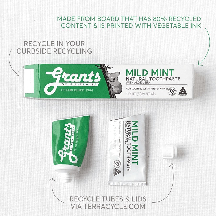 Whitening with Peppermint Natural Toothpaste- Fluoride Free - 110g